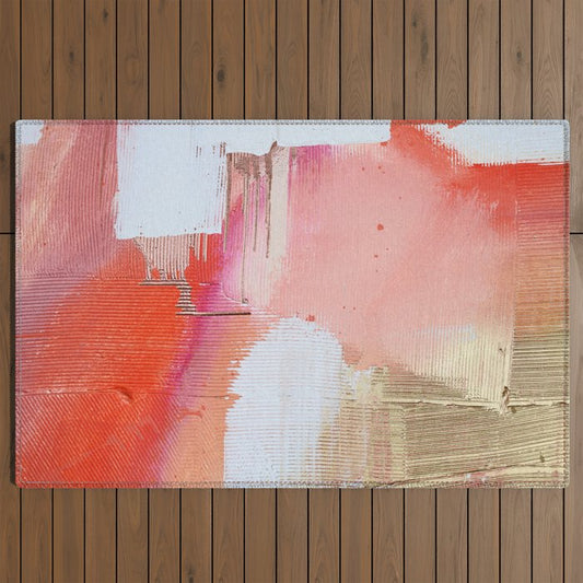 Moving Mountains: a minimal, abstract piece in reds and gold by Alyssa Hamilton Art Outdoor Rug Gallery Image 2