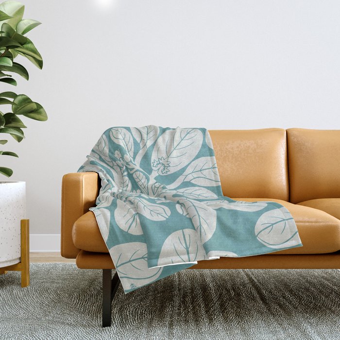 Naupaka hawaiian quilt design on dusty teal Throw Blanket Gallery Image 1