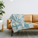 Naupaka hawaiian quilt design on dusty teal Throw Blanket Gallery Image 1