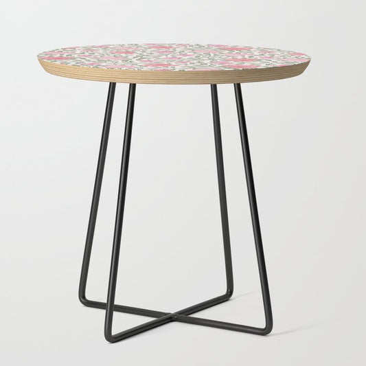 Modern Vintage Chic Blush Pink Forest Green Floral Side Table Gallery Image 2