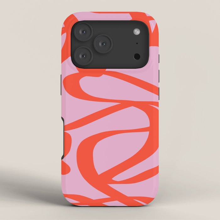 Pink Retro Lines Modern Abstract Brush Shapes Midcentury Line Shapes Vintage iPhone Case Gallery Image 3