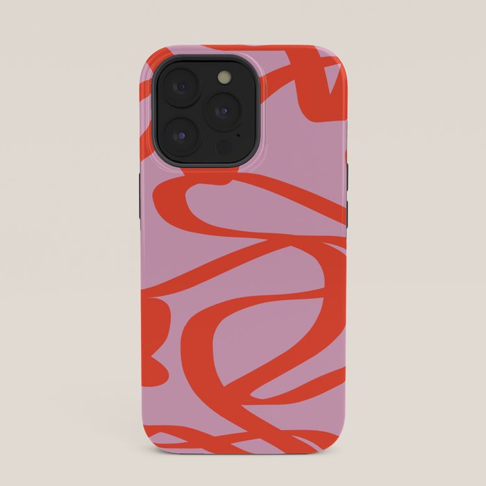 Pink Retro Lines Modern Abstract Brush Shapes Midcentury Line Shapes Vintage iPhone Case Gallery Image 35