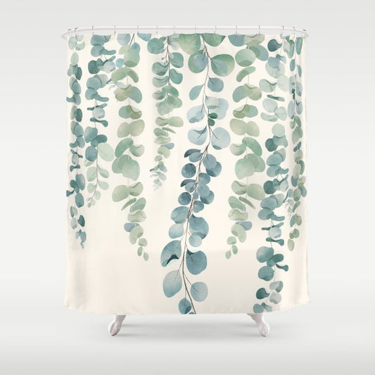 Watercolor Eucalyptus Leaves Shower Curtain Gallery Image 1