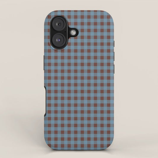 Cozy Gingham Plaid Eclectic Checkered Pattern in Brown and Blue iPhone Case Gallery Image 1