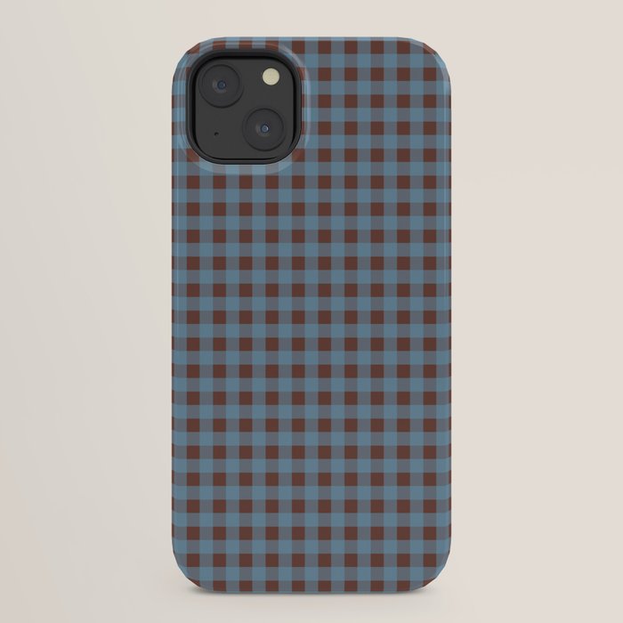 Cozy Gingham Plaid Eclectic Checkered Pattern in Brown and Blue iPhone Case Gallery Image 22