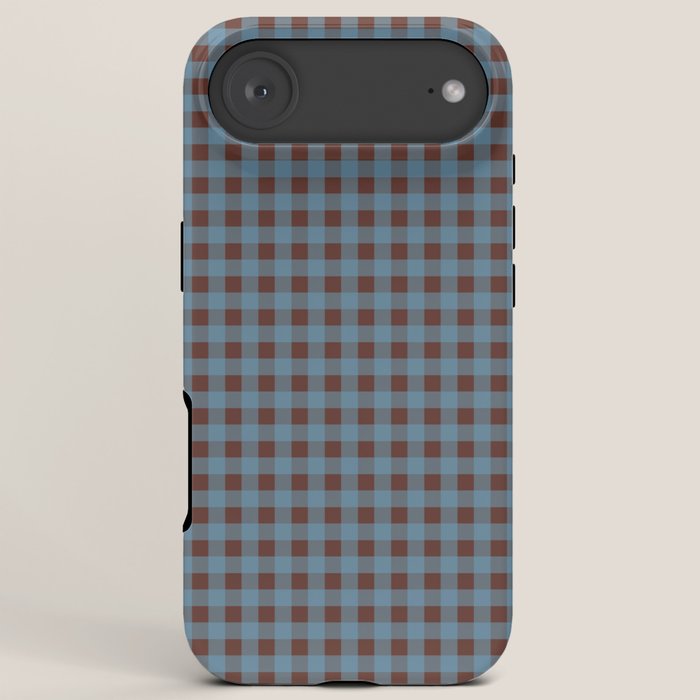 Cozy Gingham Plaid Eclectic Checkered Pattern in Brown and Blue iPhone Case Gallery Image 6