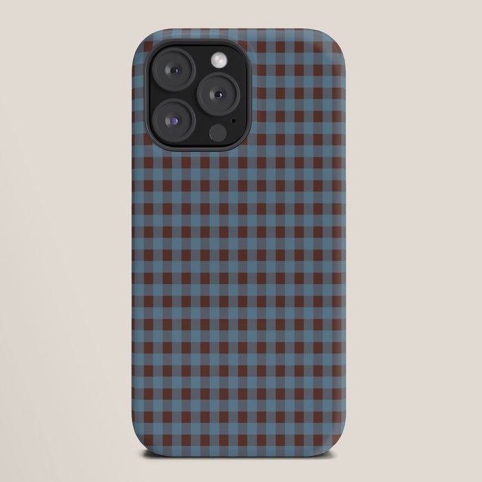 Cozy Gingham Plaid Eclectic Checkered Pattern in Brown and Blue iPhone Case Gallery Image 20