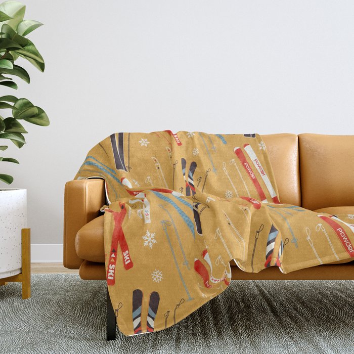 Bright Retro Ski Pattern Throw Blanket Gallery Image 2