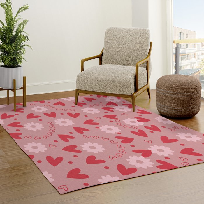 Hearts and Flowers on Tea Rose Pink Rug Gallery Image 3
