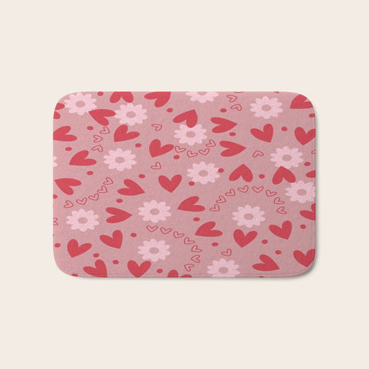Hearts and Flowers on Tea Rose Pink Bath Mat Gallery Image 1