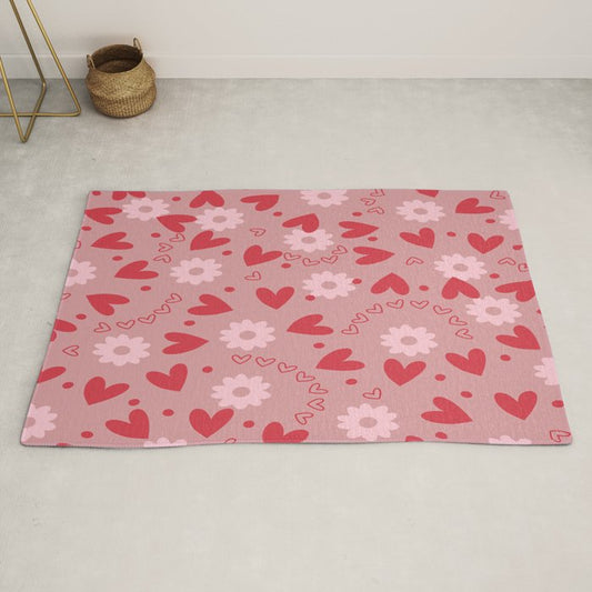 Hearts and Flowers on Tea Rose Pink Rug Gallery Image 2