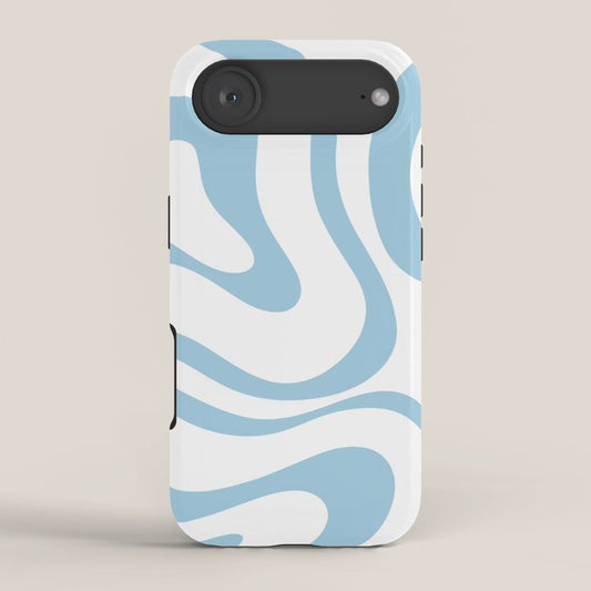 Retro Modern Liquid Swirl Abstract Pattern Square in Light Blue and White iPhone Case Gallery Image 2