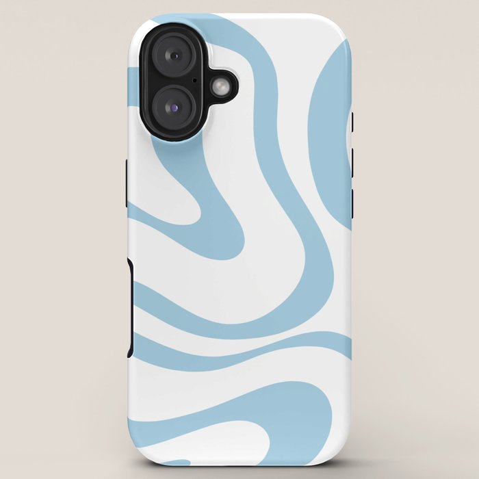 Retro Modern Liquid Swirl Abstract Pattern Square in Light Blue and White iPhone Case Gallery Image 5