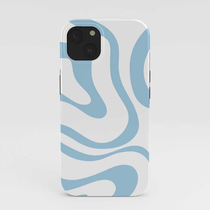Retro Modern Liquid Swirl Abstract Pattern Square in Light Blue and White iPhone Case Gallery Image 37