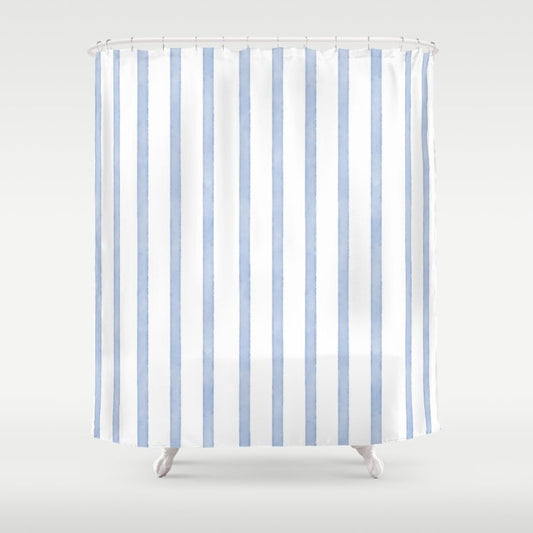 Classic Blue Watercolor Summer Stripes Shower Curtain Gallery Image 1
