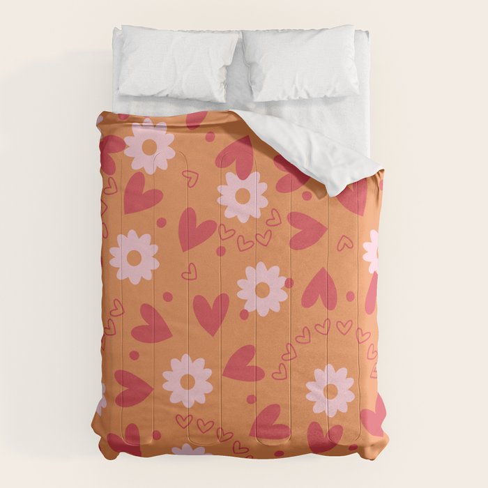 Hearts and Flowers on Orange Comforter Gallery Image 6