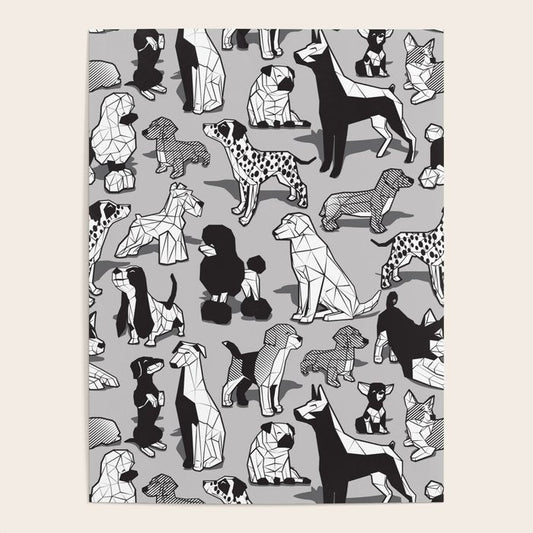 Geometric sweet wet noses // grey background black and white dogs Poster Gallery Image 1
