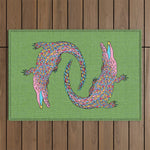 Crocodiles (Textured Green and Pink) Outdoor Rug Gallery Image 1