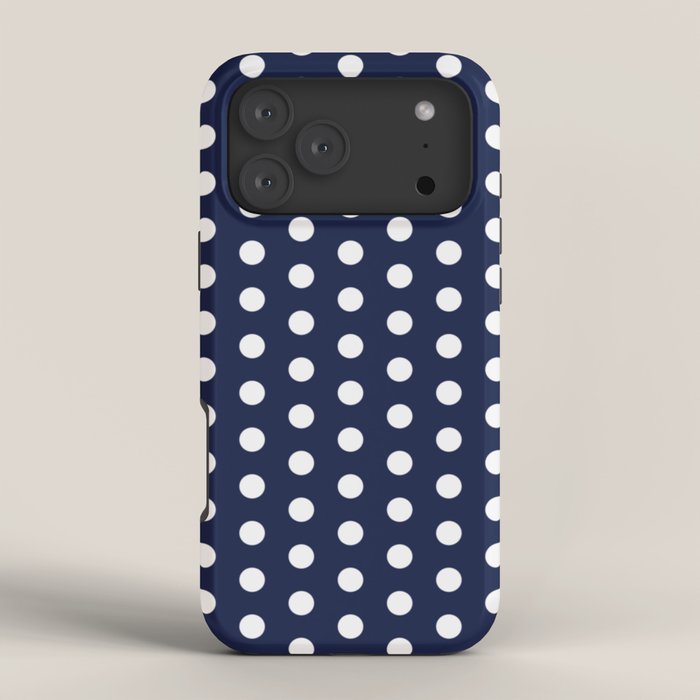 Navy Blue Polka Dots Minimalist Line Drawing iPhone Case Gallery Image 4