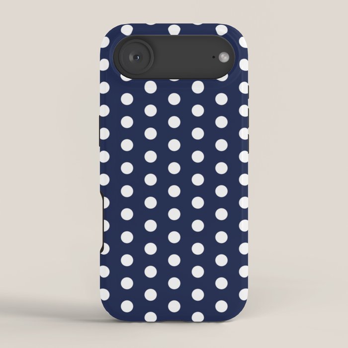 Navy Blue Polka Dots Minimalist Line Drawing iPhone Case Gallery Image 2