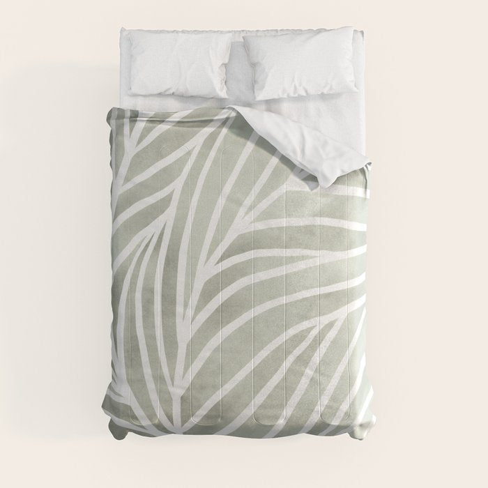 Sage green leaf line art Comforter Gallery Image 8