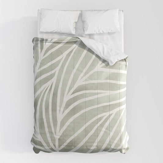 Sage green leaf line art Comforter Gallery Image 1