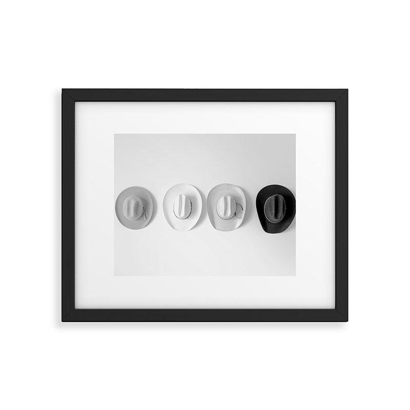 Cowboy Hat Wall - Black and White Framed Art Print Gallery Image 2