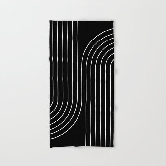 Minimal Line Curvature II Black and White Mid Century Modern Arch Abstract Hand & Bath Towel Gallery Image 2