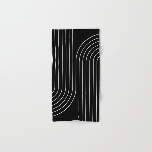 Minimal Line Curvature II Black and White Mid Century Modern Arch Abstract Hand & Bath Towel Gallery Image 1