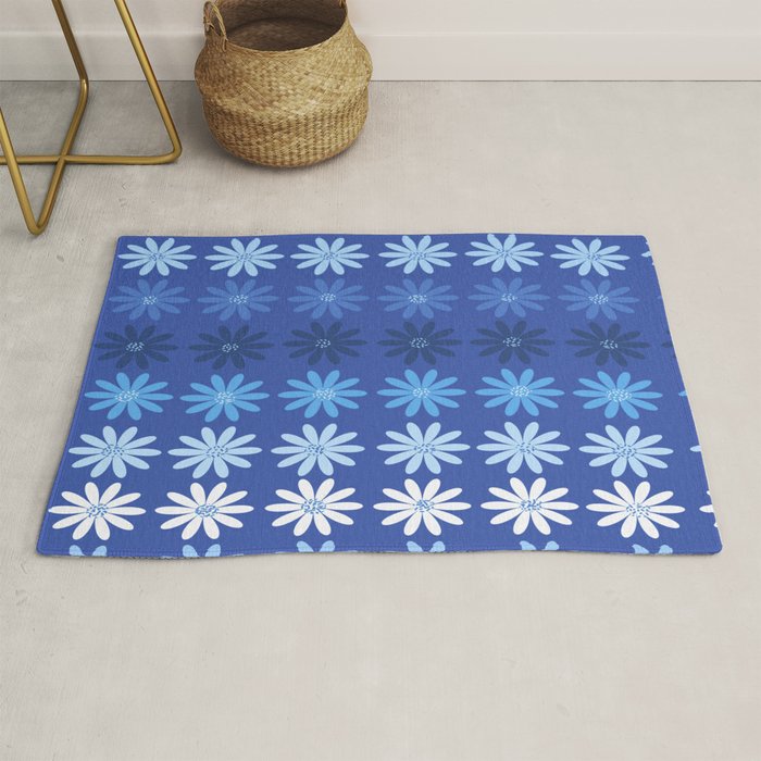 Ombre Abstract Daisies on Cobalt Blue Rug Gallery Image 1