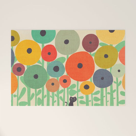 Cat in flower garden Welcome Mat Gallery Image 1
