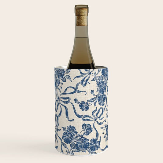 Chic Modern Vintage Ivory Navy Blue Floral Pattern Wine Chiller Gallery Image 1