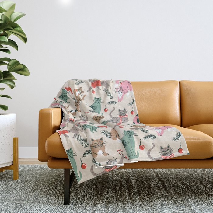 Silly Christmas Cats Throw Blanket Gallery Image 1