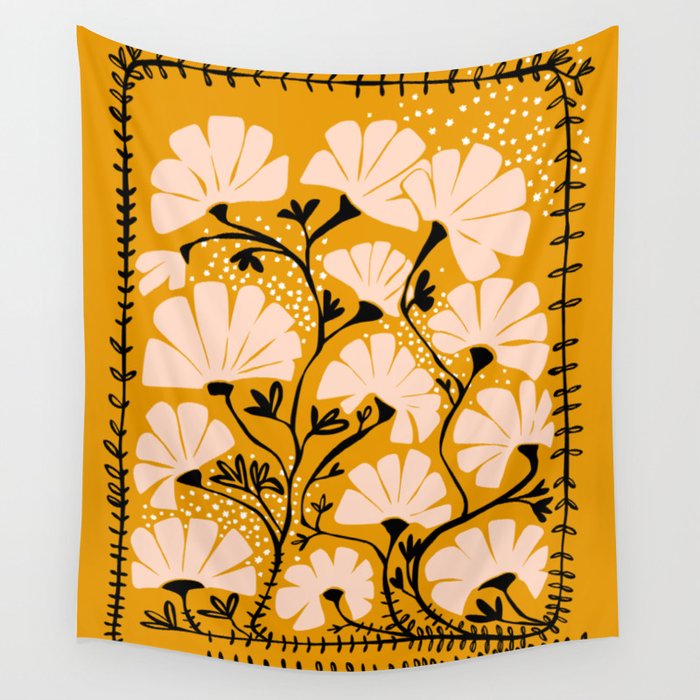 Ever blooming good vibes mustard yellow Wall Tapestry Gallery Image 2