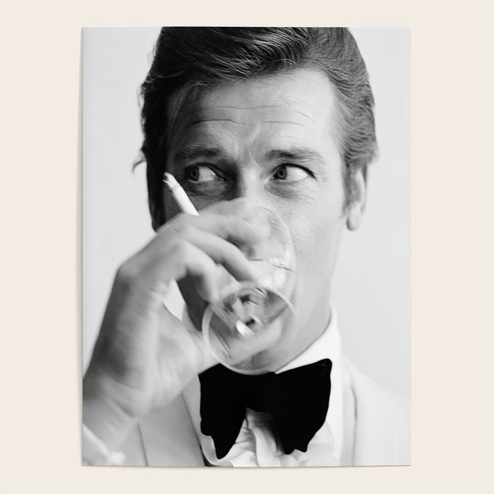 Roger Moore with Martini Retro Vintage Art Poster Gallery Image 2