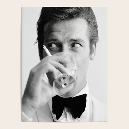 Roger Moore with Martini Retro Vintage Art Poster Gallery Image 1