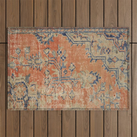 Vintage Woven Navy and Orange Outdoor Rug Gallery Image 1