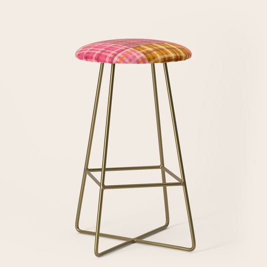 Gingham Patchwork Retro Plaid Check Pattern Pink Orange Moss Stool Gallery Image 2