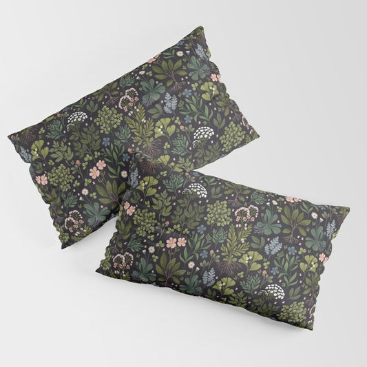 Herbarium ~ vintage inspired botanical art print ~ black Pillow Sham Gallery Image 2