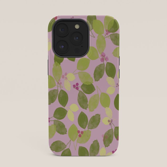Summer Leaves and Berries on Pink iPhone Case Gallery Image 35