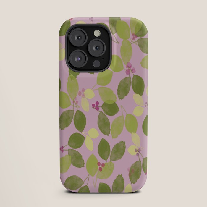 Summer Leaves and Berries on Pink iPhone Case Gallery Image 19