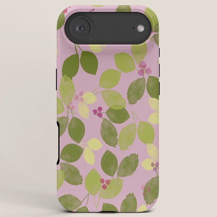Summer Leaves and Berries on Pink iPhone Case Gallery Image 6