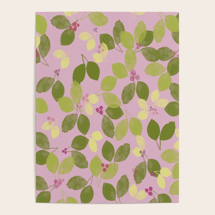Summer Leaves and Berries on Pink Poster Gallery Image 4