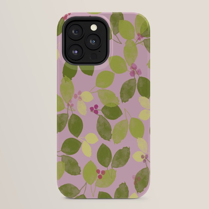Summer Leaves and Berries on Pink iPhone Case Gallery Image 32