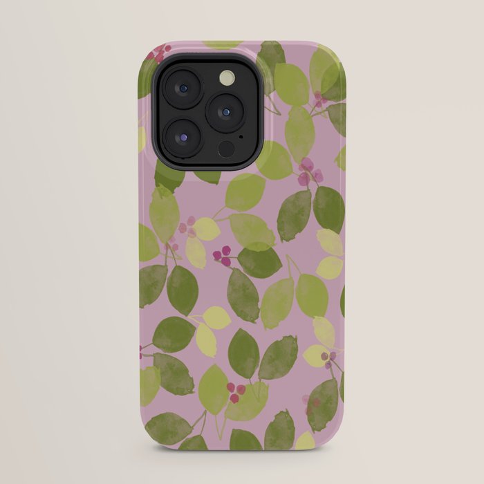 Summer Leaves and Berries on Pink iPhone Case Gallery Image 23