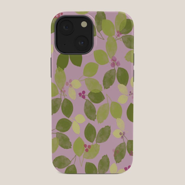 Summer Leaves and Berries on Pink iPhone Case Gallery Image 34