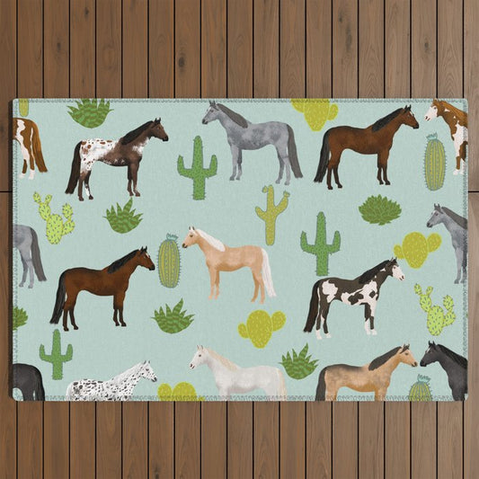 Horses Cactus - horse, cactus, western, texas, cowgirl, girl, cactus fabric, blanket, horse Outdoor Rug Gallery Image 2