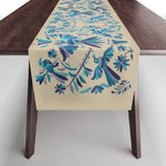 Blue otomi tenango mexican fabric birds and flower embroidery interior design Table Runner Gallery Image 1