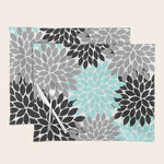 Aqua Black Gray Flower Burst Floral Pattern Placemat Gallery Image 1