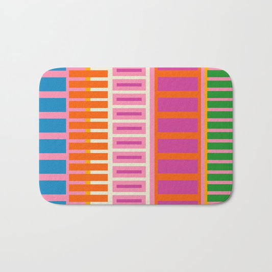 Colorful Block Stripe Bold Pattern Pink Green Orange Blue Bath Mat Gallery Image 1